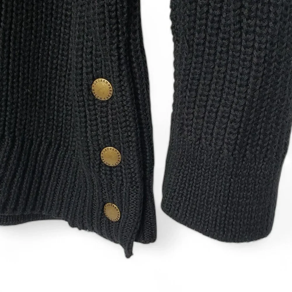 Lauren Ralph Lauren Women’s Black Vertical Ribbed Turtle Neck Pullover Sweater M